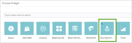 Business Analyst widget selected in the Choose Widget window